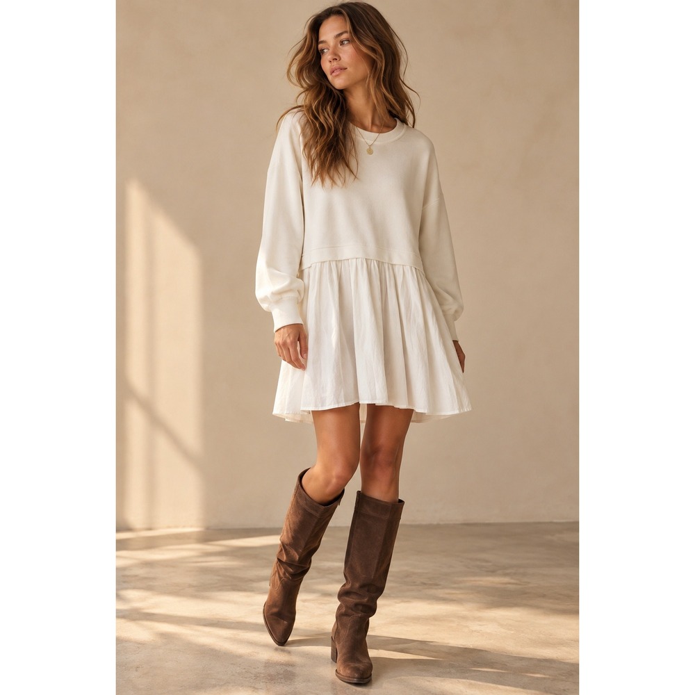 Ugerlov Womens White Long Sleeve Sweatshirt Dress Pleated Skirt Heart Detail M